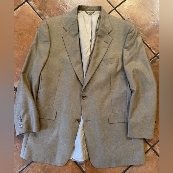 HART SCHAFFNER & MARX Gold Trumpeter Vintage Micro Check Jacket in Tan Size 42 R